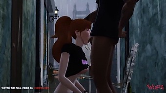 마코토의 공공장소에서의 첫 번째 부정행위는 시내거리에서 일어난다
